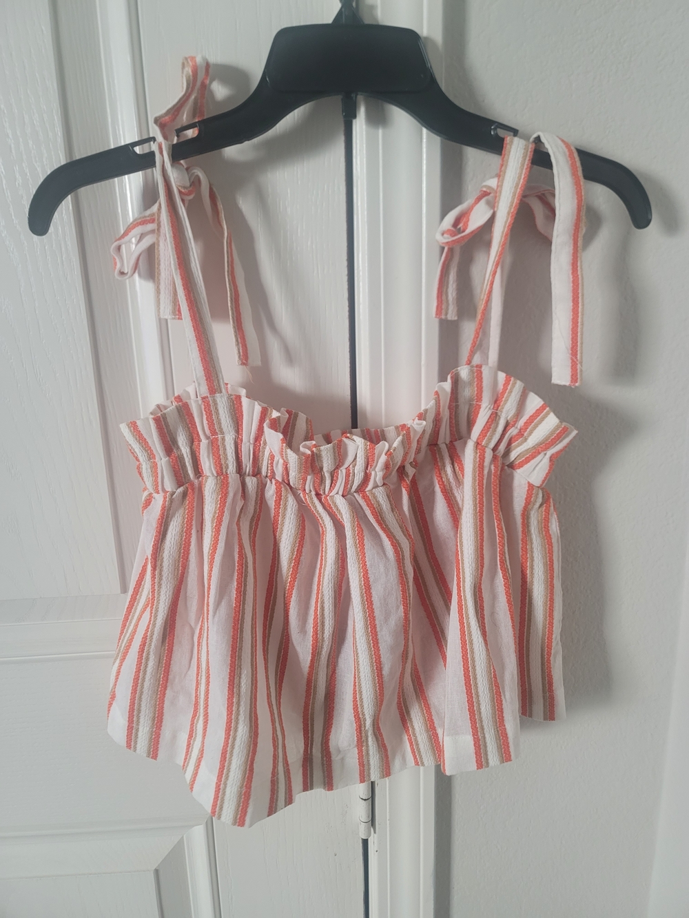 Cotton On White & Coral Striped Tie-Shoulder Crop Camisole